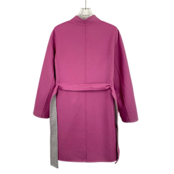 Maxmara Womens Reversible Pink & Gray Wool Belted Coat V-Neck Long Sleeves Size - Picture 2 of 10